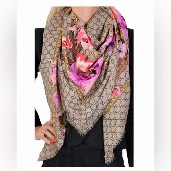 Gucci Accessories Gucci Gg Supreme Monogram Logo Lightweightfloral Shawl Scarfwrapnwt Poshmark